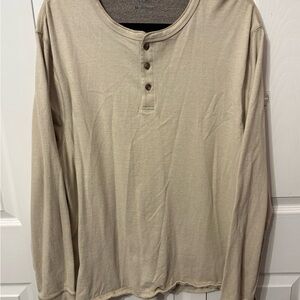 Tan Long Sleeve Henley Tee Relaxed Fit